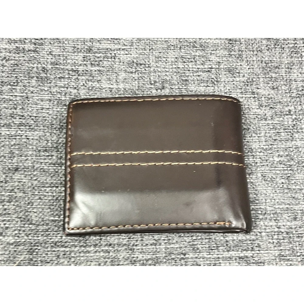 Dickies Mens Brown Genuine Leather Bifold Wallet YWGC Contrast Stitch Logo Patch